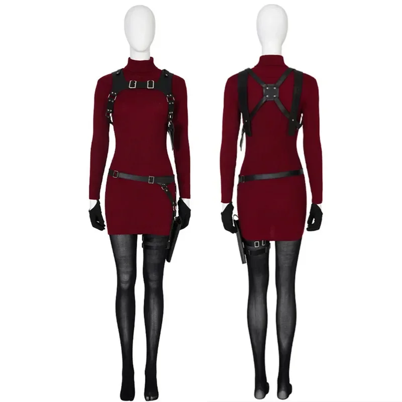 アダウォン-女性のコスプレ衣装,大人のドレス,ストラップ,赤いスーツ,ハロウィーンのカーニバル,女の子のかつらm