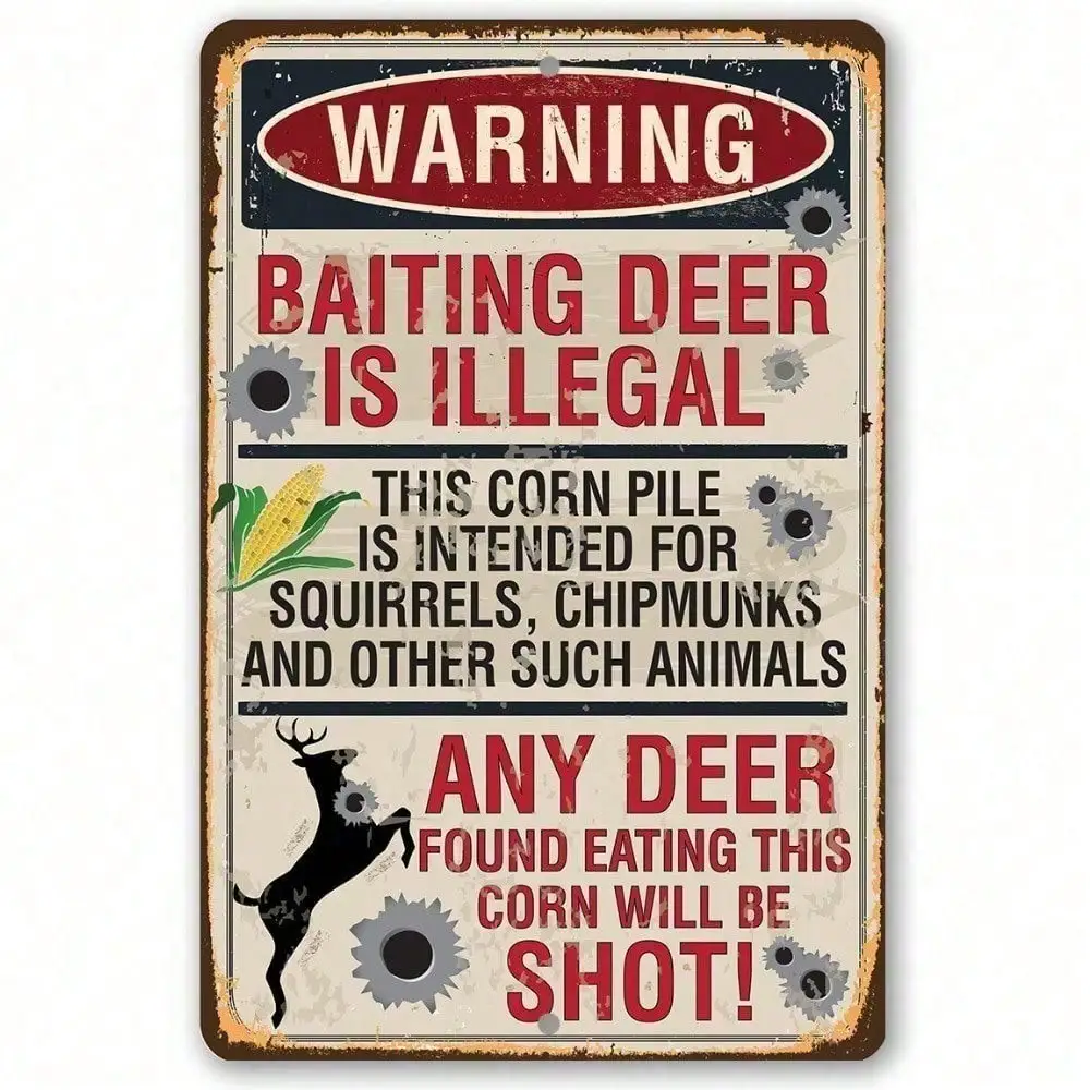 CIFBUY Warning Baiting Deer Illegal Funny Aluminum Wall Art Waterproof Durable Metal Sign for Hunters Decor