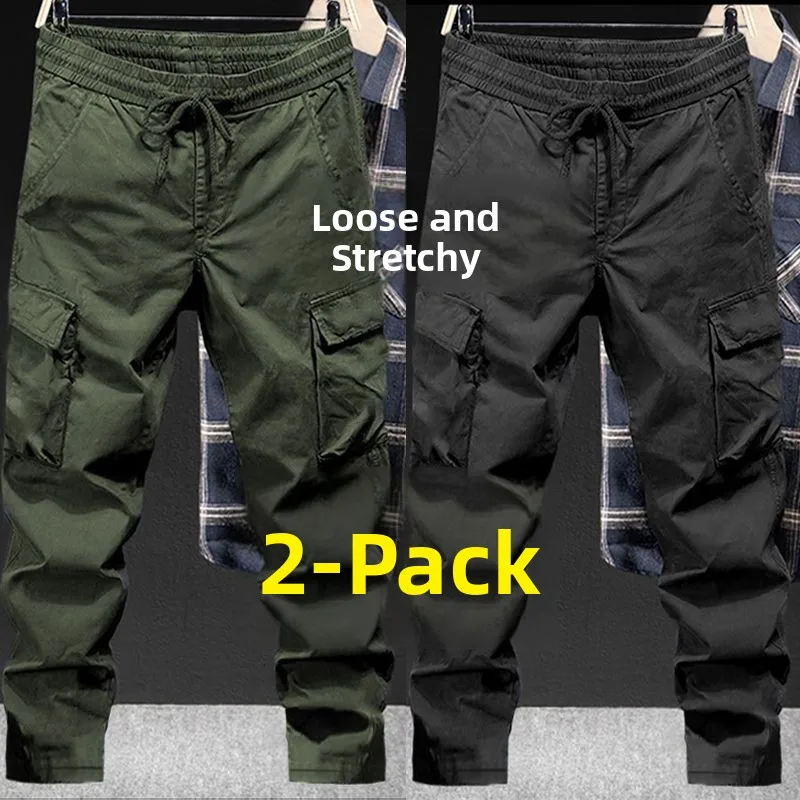 

Casual Loose Straight Leg Men's Work Trousers Elastic Waist Construction Site Wear Resistant Labor Protection Pants Summer Se...