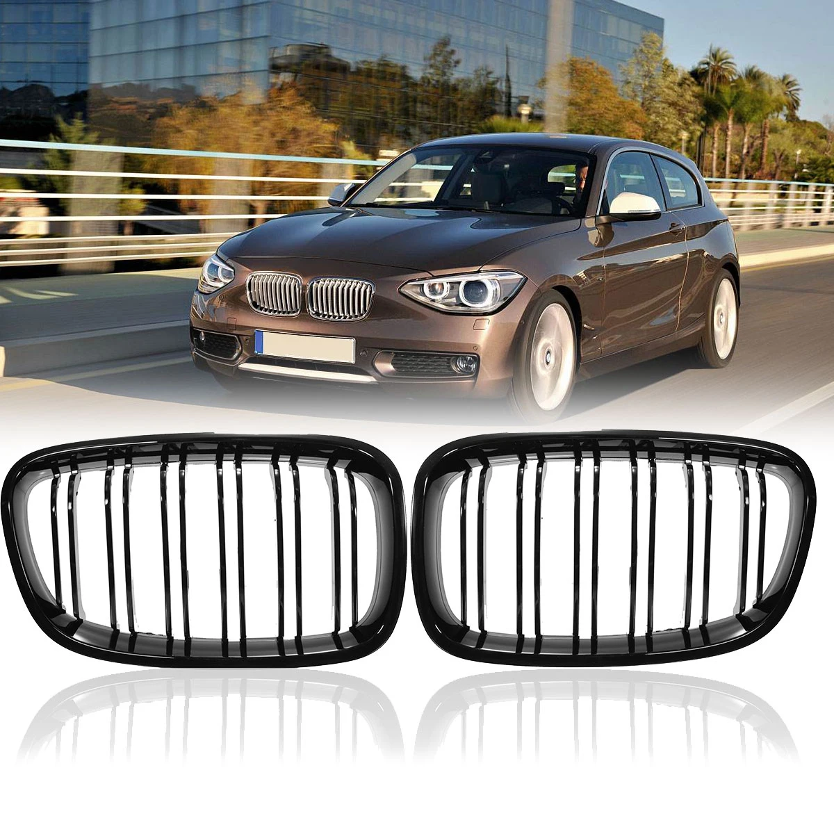 Calandre pour BMW F20 F21 1 série 2010 – 2014, grilles de course avant de voiture, grilles noires brillantes