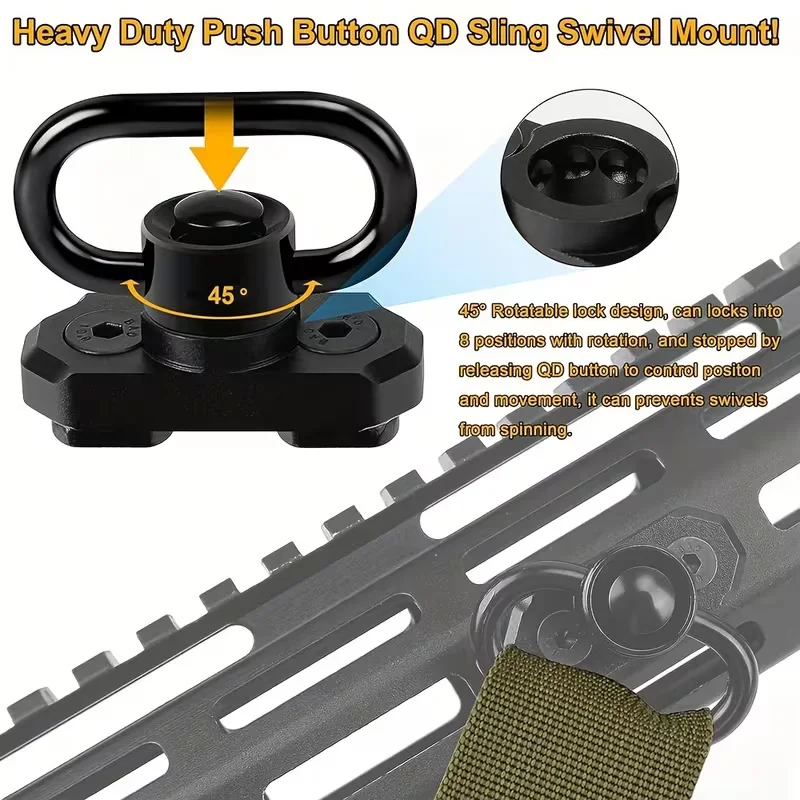 2 Pack Two Point QD Sling Swivels Mount Mlok,8different point position 45°rotation locked design,for hunting,Toy Gun Accessories