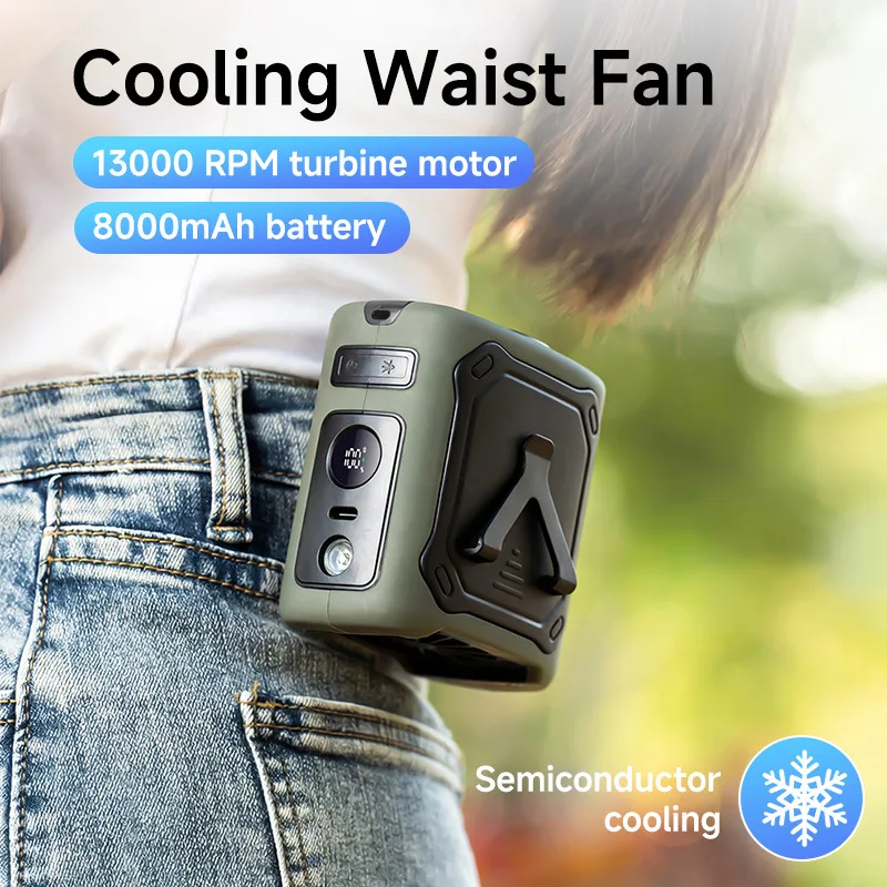 

Portable Waist Fan Handheld Hanging Neck Fan with Power Bank LED Lighting Strong Airflow Cooling Fan For Sport Outdoor Working