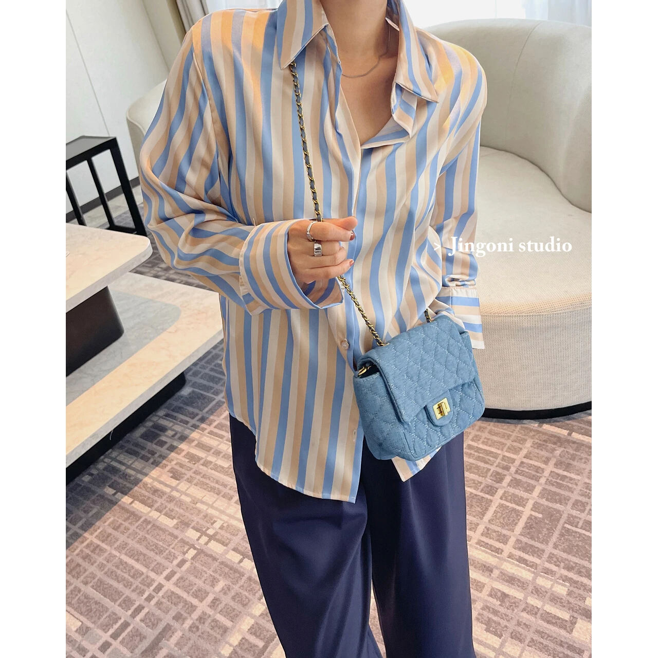 Top Women Shirt Blouses Y2k 2023 New Korean Vintage Clothing Oem Luxury Chic Long Sleeve Stripe Elegant Stylish Spring Summer