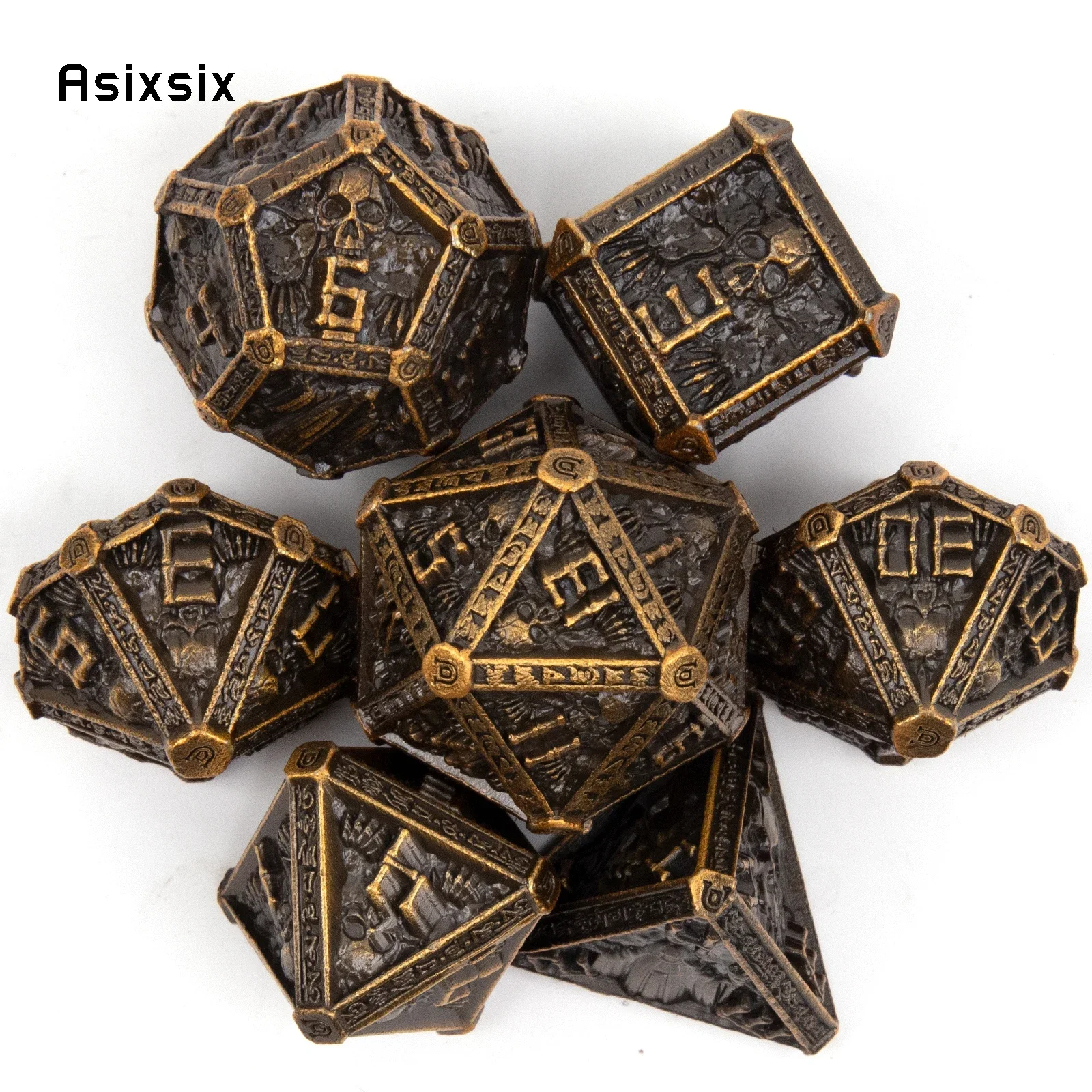 

7 Pcs Copper Skull Metal Dice Solid Metal Polyhedral Dice Set Suitable For Role-Playing RPG Gift Card Game