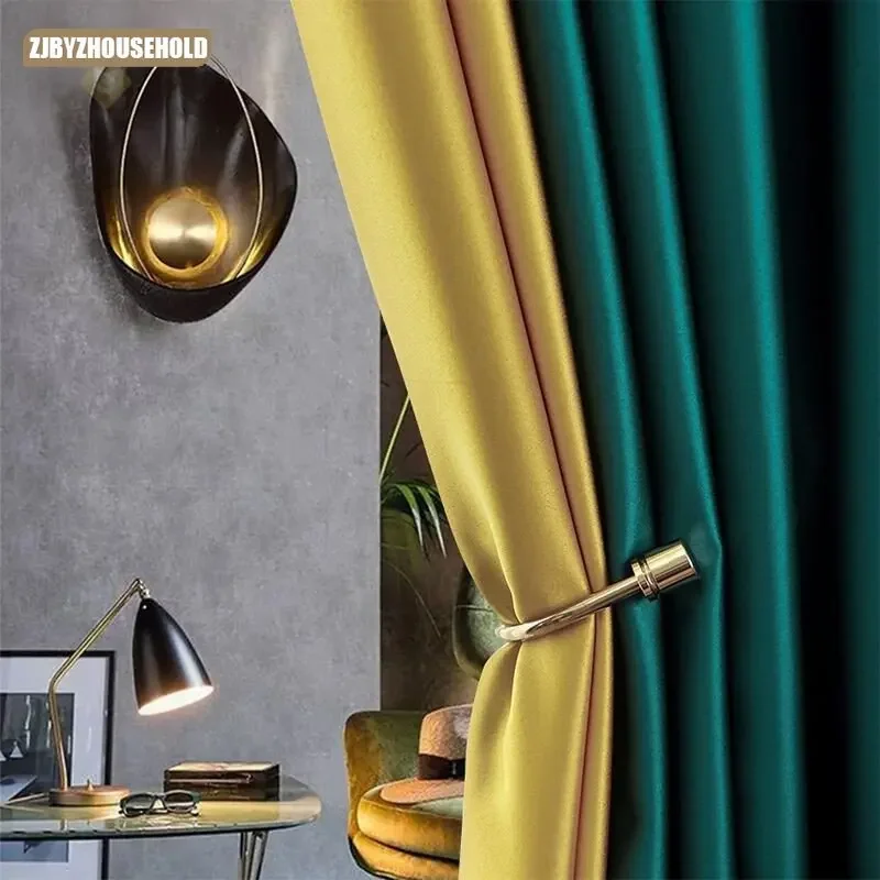 

Curtains for Living dining room bedroom Concubine Satin Northern Europe Simple Pure Color Light Luxury Full Shading Imitation