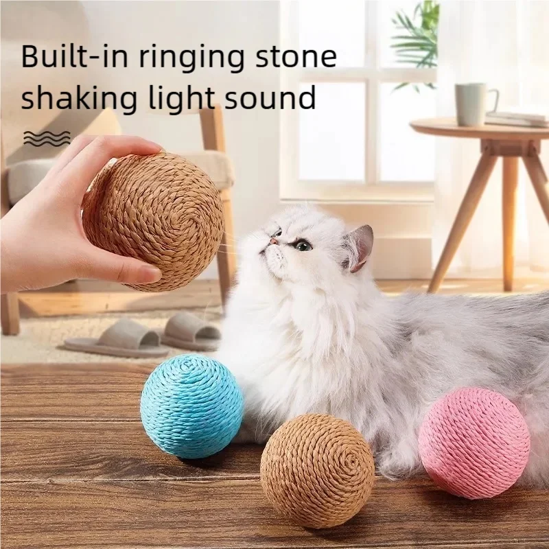 Bola Arranhadora Interativa para Gatos de Sisal Natural de 8cm, Brinquedo Sonoro para Gatinhos, para Moer Garras, Limpar Dentes, Anti-Mordida, para Uso Interno