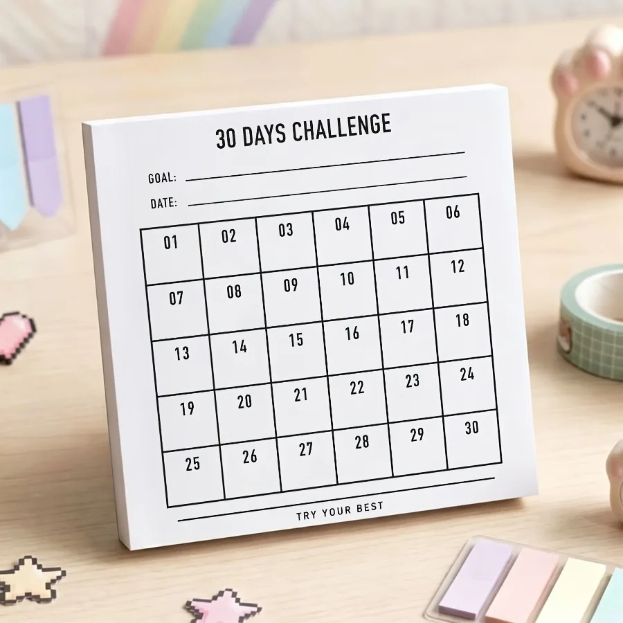 Minimalist 30-Day Habit Tracker Journal, Grid Notebook for Goal Tracking, Daily Task List Sticky Notes