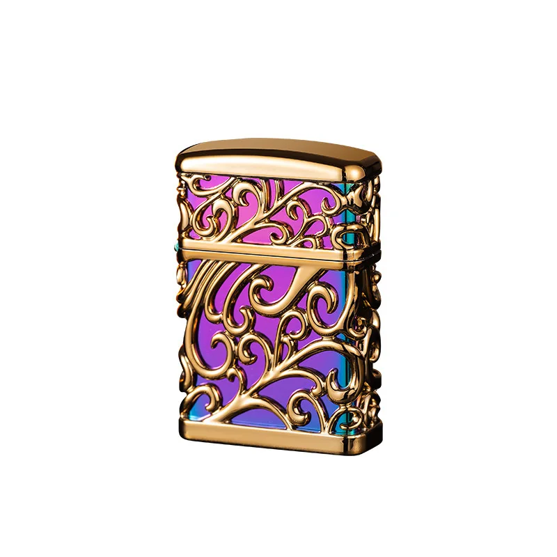 Hollow Tang Grass Gilding Windproof Straight Punch Gas Lighters Relief Personality