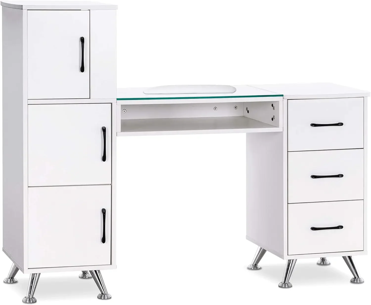 

BarberPub Manicure Table, Nail Makeup Desk with Drawers, Storage Beauty Salon Workstation 2611 (White)