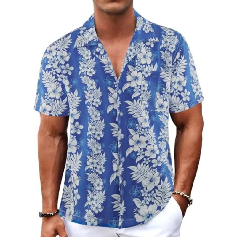 Men's Hawaiian shirt short sleeved button casual shirt summer print tropical floral beach shirt