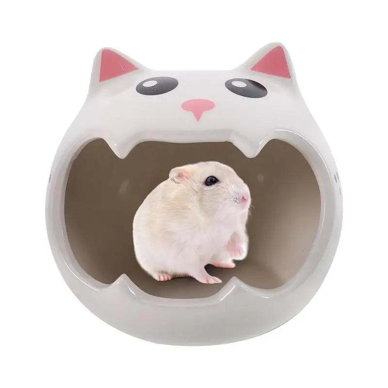 

Ceramic Hamster Hide Cooling Gerbil Cave Cat Shape Hideaway House for Small Animal Gerbil Lemming Chinchilla Cool Bed