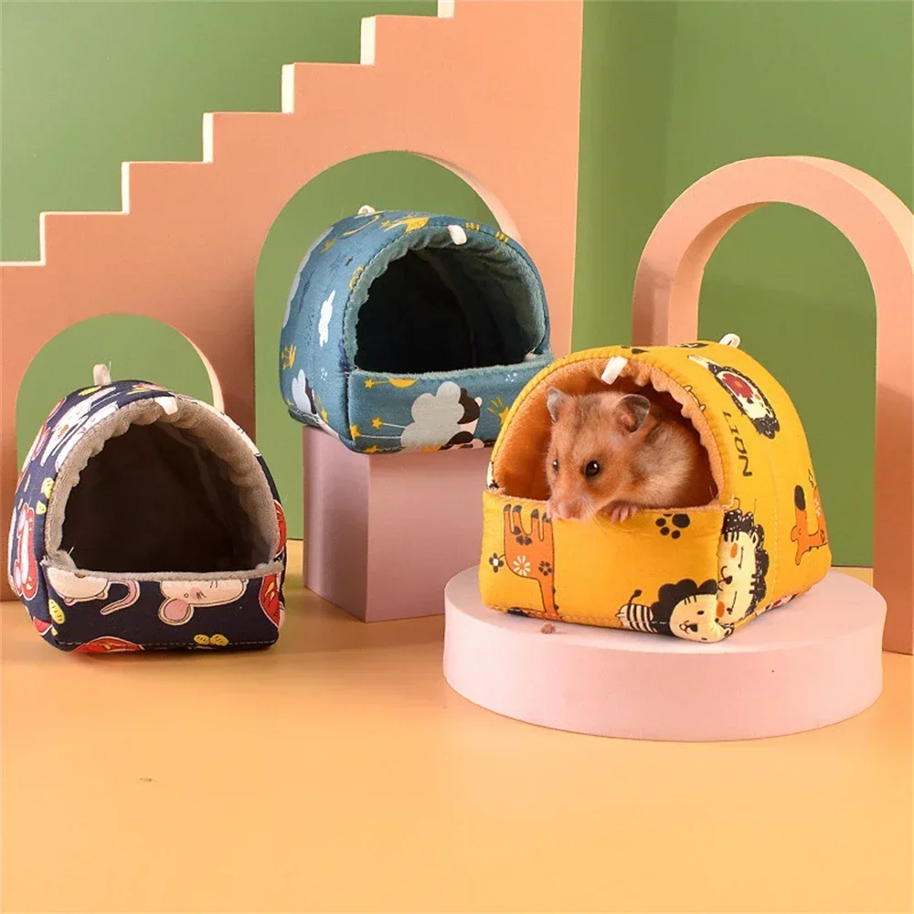 Cute Cartoon Rabbit Squirrel Mini Cage Guinea Pig Nest Small Animal Mice Rat Pet Sleeping Bed Hamster House Winter Warm Soft Mat