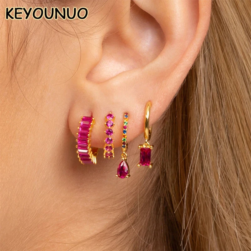 KEYOUNUO Gold Gefüllt Stud Ohrringe Set Für Frauen Ohr Manschetten Bunte Zirkon Baumeln Hoop Ohrringe Fashion Party Schmuck Großhandel