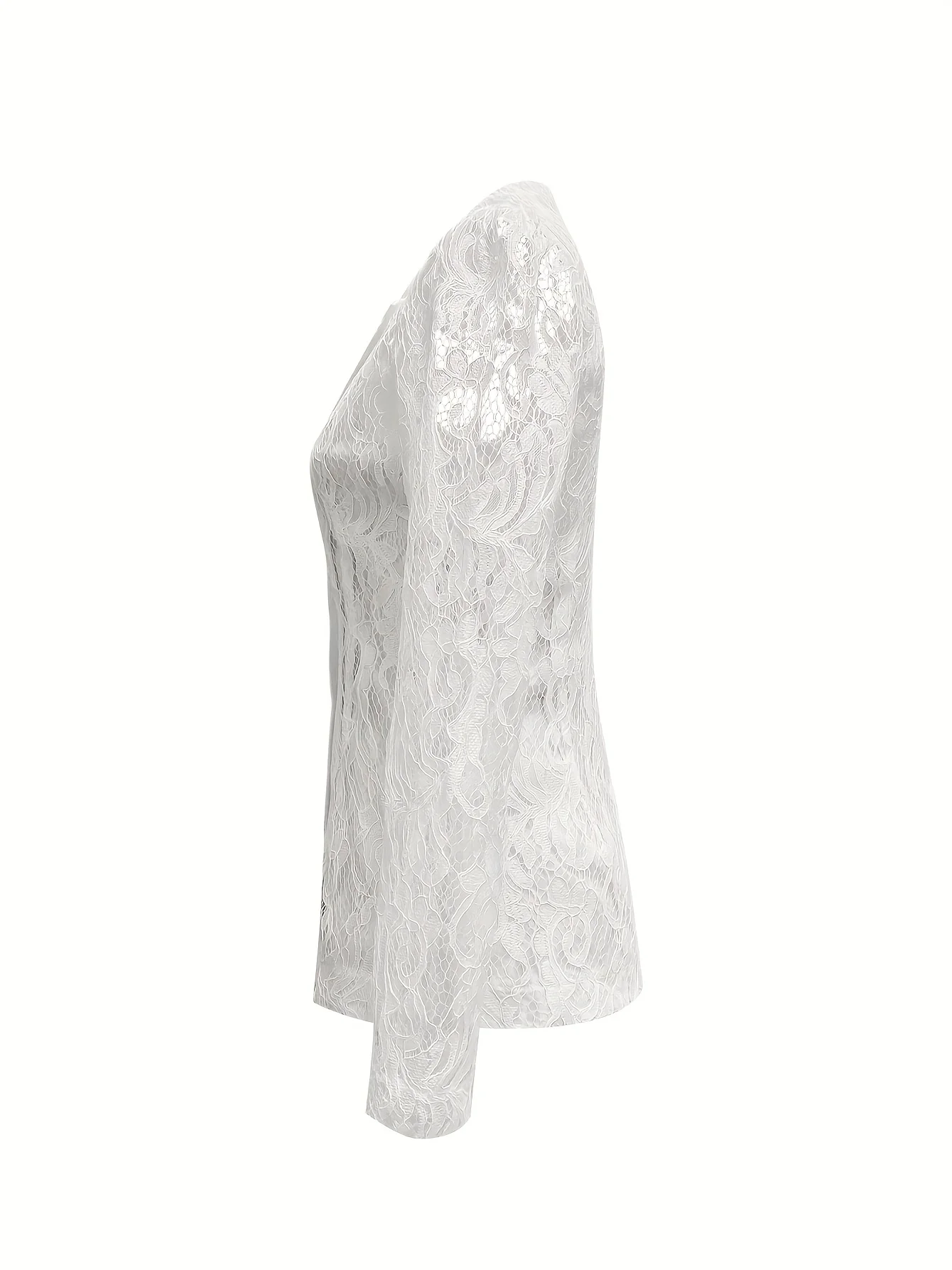 سترة نسائية أنيقة مزينة بالدانتيل وصدر واحد وطية صدر السترة - صورة ظلية بيضاء على شكل حرف H قابلة للغسل في الغسالة للربيع/الصيف