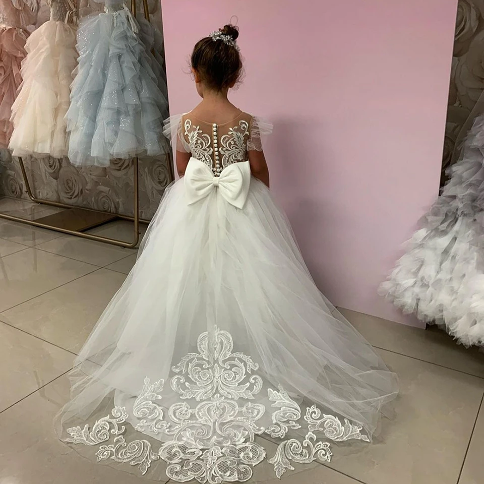 2022 Flower Girl Dress Children Bridemaid Wedding Dresses For Kids Tulle Appliques Gowns First Communion Girls Party Dresses