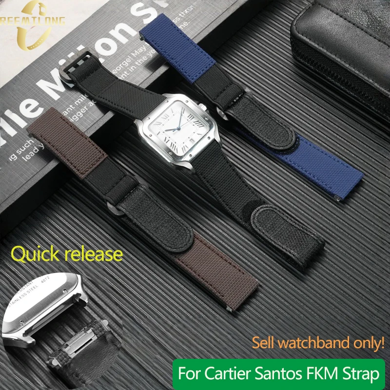 Ремешок для часов FKM 21 мм для Cartier Santos, сменный ремешок Santos WSSA0010 WSSA0009, новый ремешок из фторкаучука, быстросъемный браслет Ремешок для часов FKM 21 мм для Cartier Santos, сменный ремешок Santos WSSA0010 WSSA0009, новый ремешок из фторкаучука, быстросъемный браслет