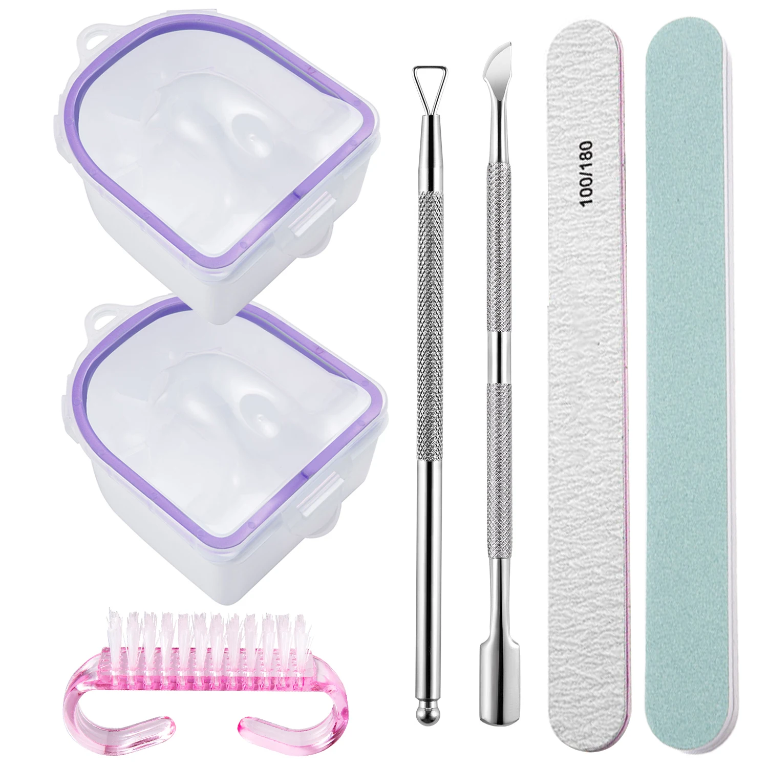 Kit d'outils de manucure avec bol de trempage Double couche, poussoir de peau morte, ensemble de Spa pour ongles, brosse de lime à ongles, élimination des cuticules, 1/3/4/7 pièces