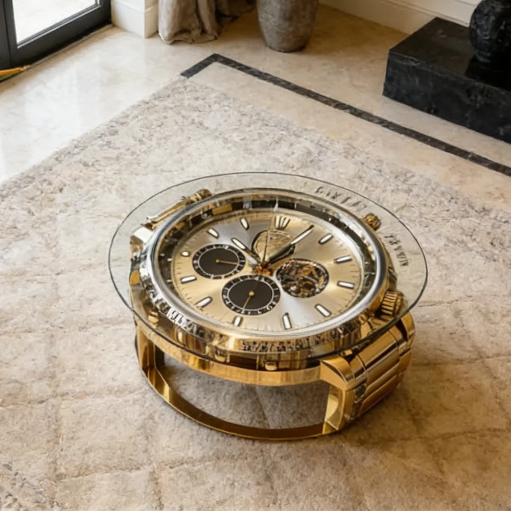G*-Custom Creative Watch Style Coffee Table Golden Luxury Interior Center Furniture Large Round Sofa Desk