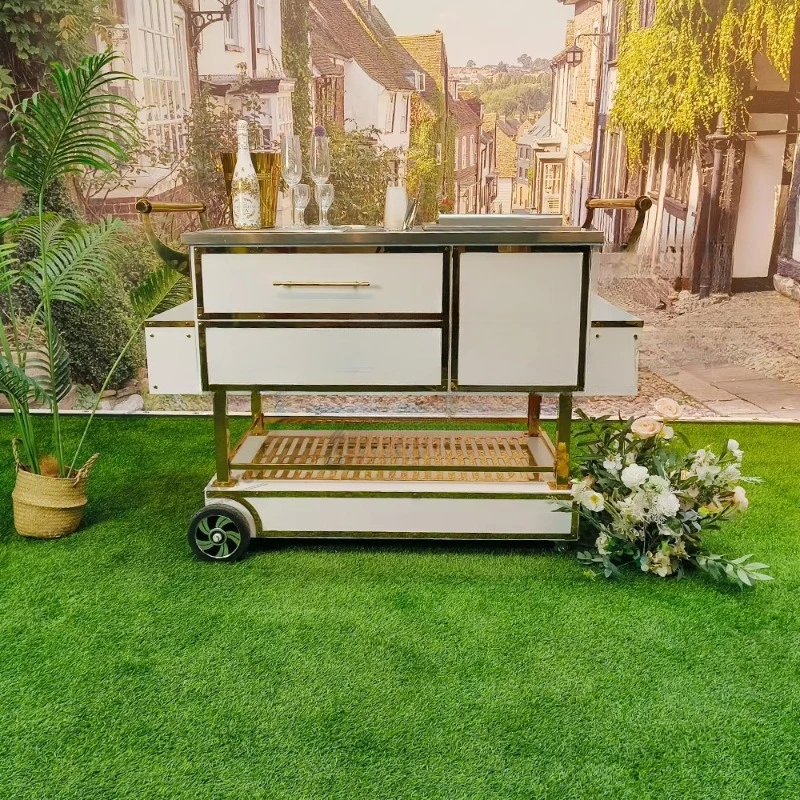Custom-designed electric painted gold cart moving champagne glass wheel cart