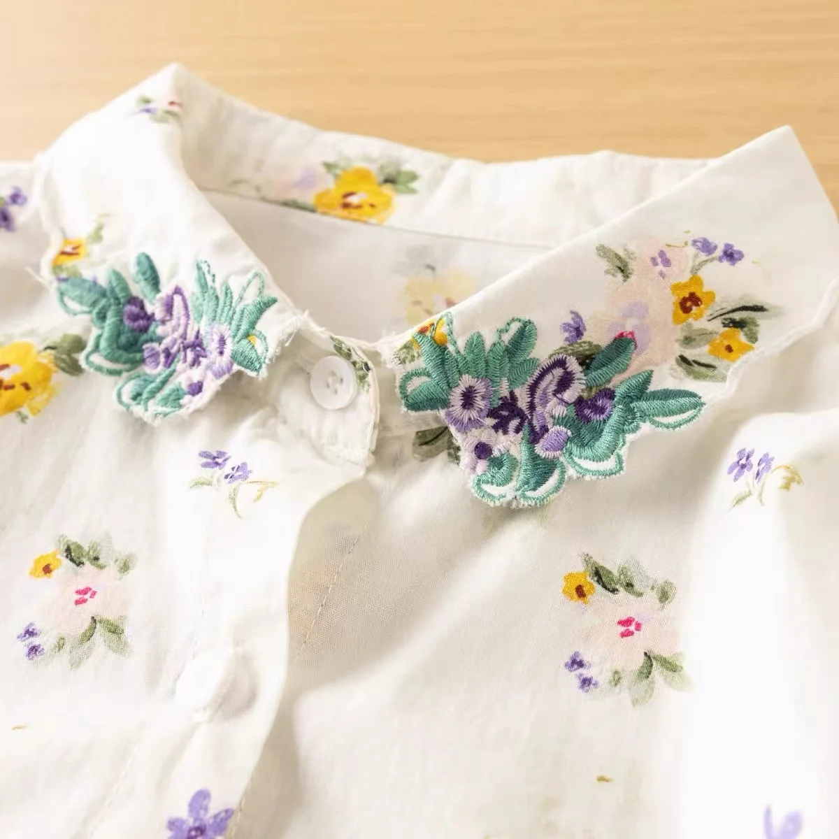 Fall clothes 2024 women Korean fashion cotton flower embroider collar long sleeve shirts designer clothes women print blouses