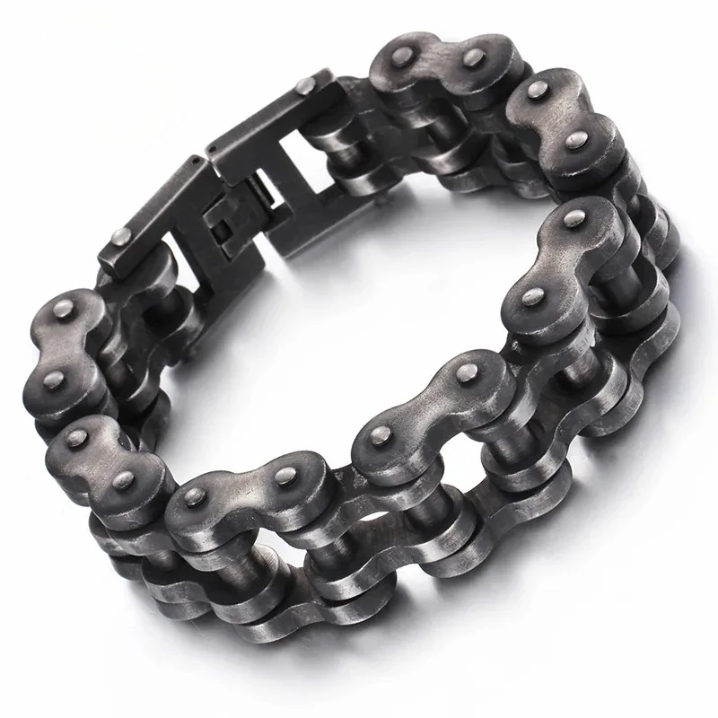 Punk Brushed Bike Chain Bracelet Oxidized Dark Bicycle Chain Men Bracelet Fashion Male 316L Stainless Steel Waterproo Hand Chain