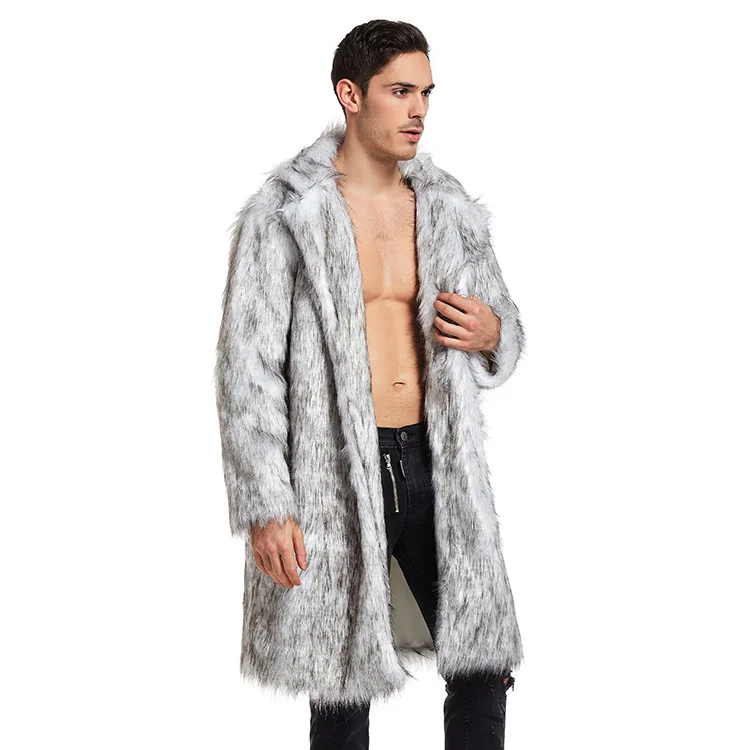 Men's Luxury Faux Fur Coat Male Thicked Cardigan Coat Thermal Long Coats Turndown Collar Winter Outerwear Ski Skat Outfit