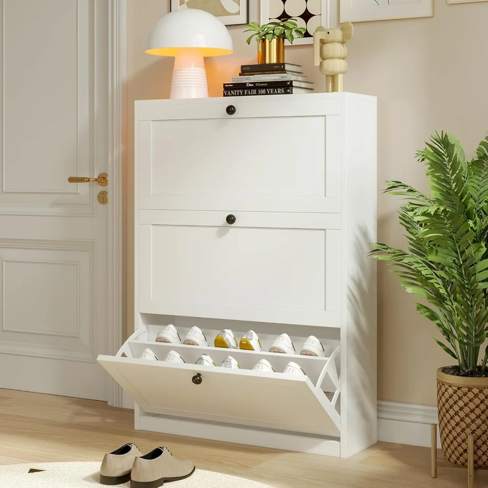 Shoe Cabinet with 3 Flip Drawers, Freestanding Shoe Storage Cabinet with Adjustable Shelf & Anti-Tipping Device