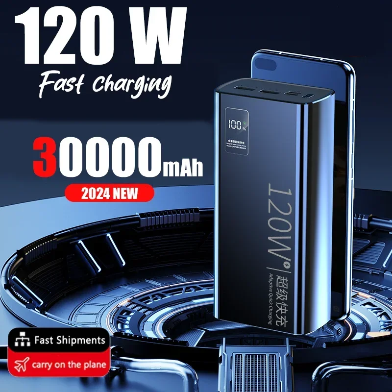 

120W High Capacity Power Bank 30000mAh Fast Charging Powerbank Portable Battery Charger For iPhone Samsung Huawei