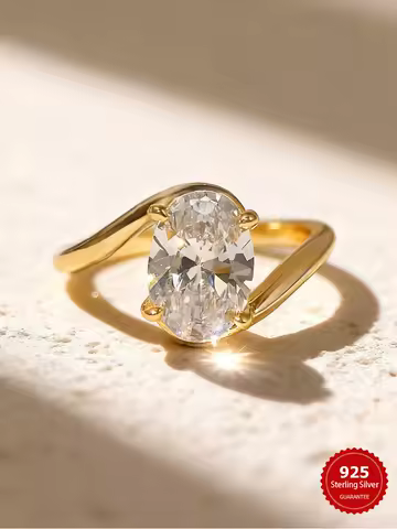 925 Sterling Silver Wave Shiny Simple Oval Zircon Ring For Women Engagement Daily Party Luxury High Quality Fine Jewelry Gifts