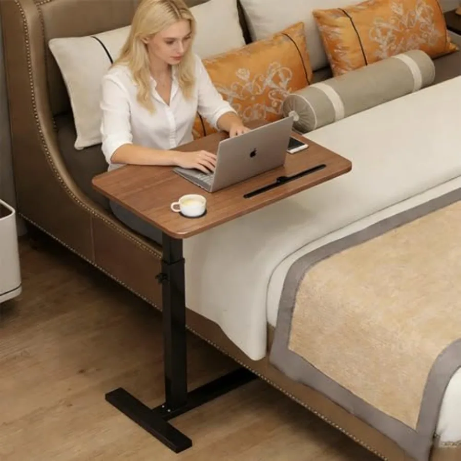 

Overbed Table, Over The Bed Table with Hidden WheelsandCup Holder, Adjustable Bedside Table and Rolling Table TrayandLaptop Car