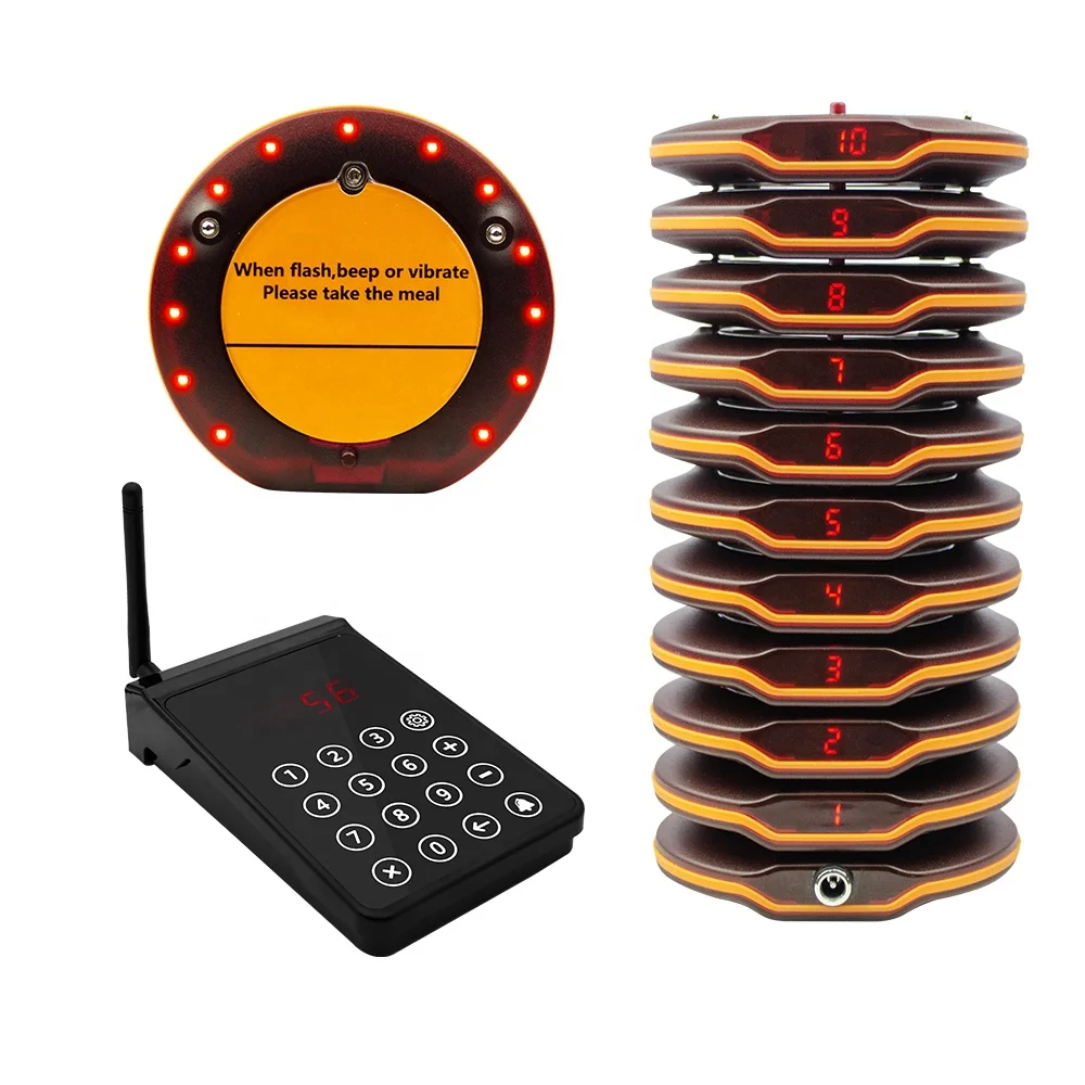 Cafe Long Range Beeper 1 Base 10 Buzzers with Keypad Vibrating Waterproof Wireless Waiter Calling System Pager for Restaurant