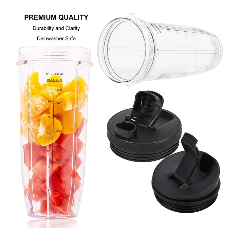 2 Pack 32Oz Replacement Mixing Cup With Sip Lid For Ninja BL450 BL454 BL456 BL480 BL482 BL640 BL642 BL682 BN751