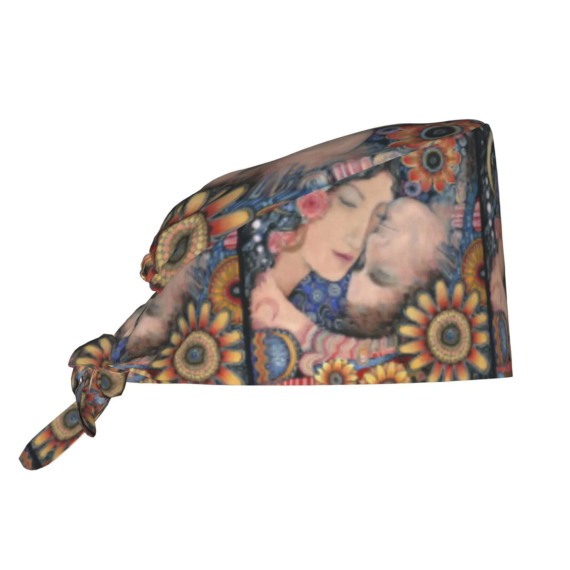 Custom Gustav Klimt Scrubs Cap Surgical Hats Women Men Sun and Moon Romantic Art Operating Room Cap Nursing Cap Lab Works Hat