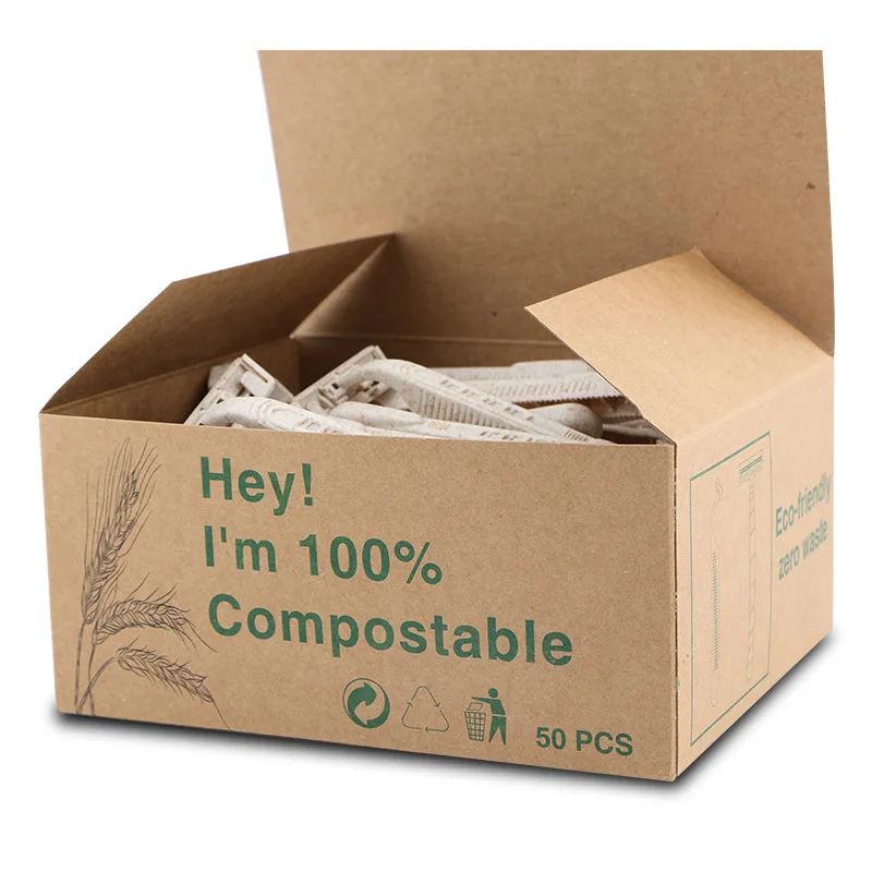 

20-50 шт. одноразовых тату-лезвий из экологически чистой пшеничной соломы с двойными лезвиями из нержавеющей стали, биоразлагаемые, аксессуары для татуировок