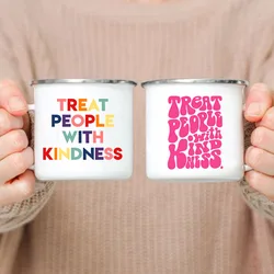 Treat People with Kindness Print Mug Creative Enamel Mugs Travel Coffee Cup Drink Dessert Milk Vintage Handle Drinkware Gifts