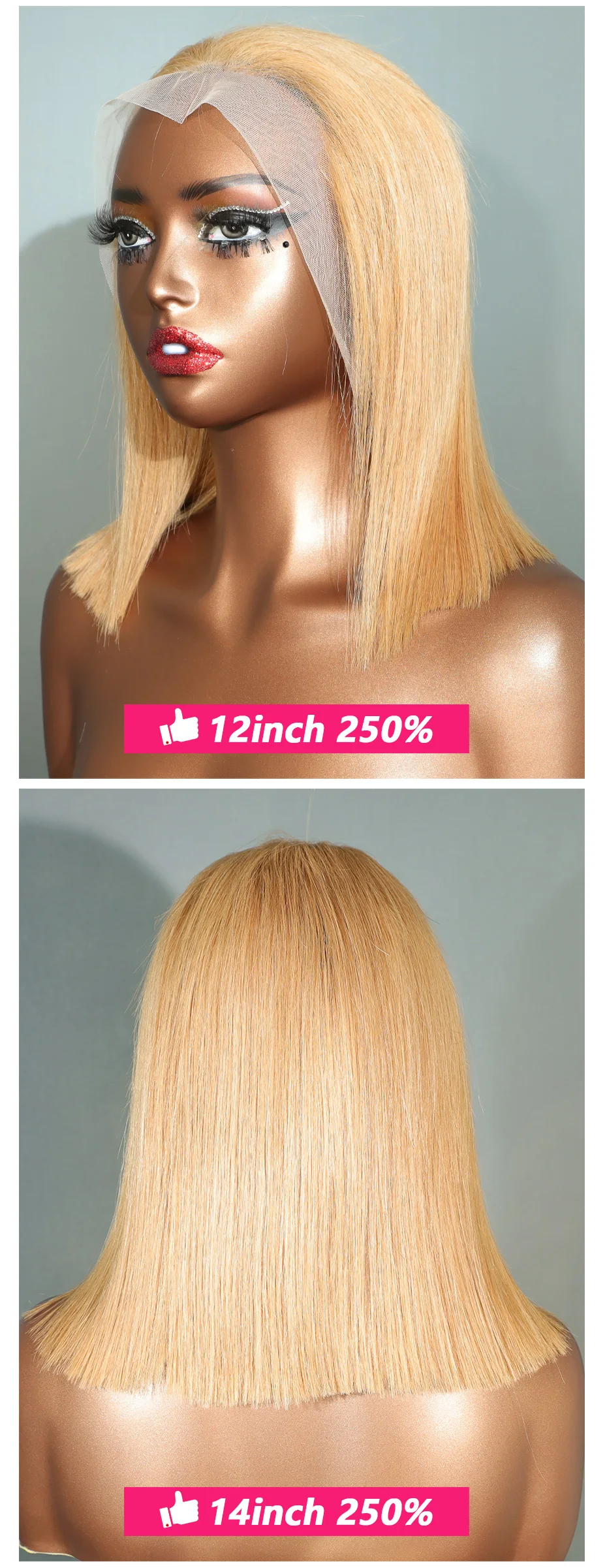 # 27 Honigblond 13x4 Lace Frontal Bob Perücken 100% Echthaar gefärbtes rohes vietnamesisches Haar 5x5 kleberlose Perücke doppelt gezogen vorgezupfte Perücke – Detail 6