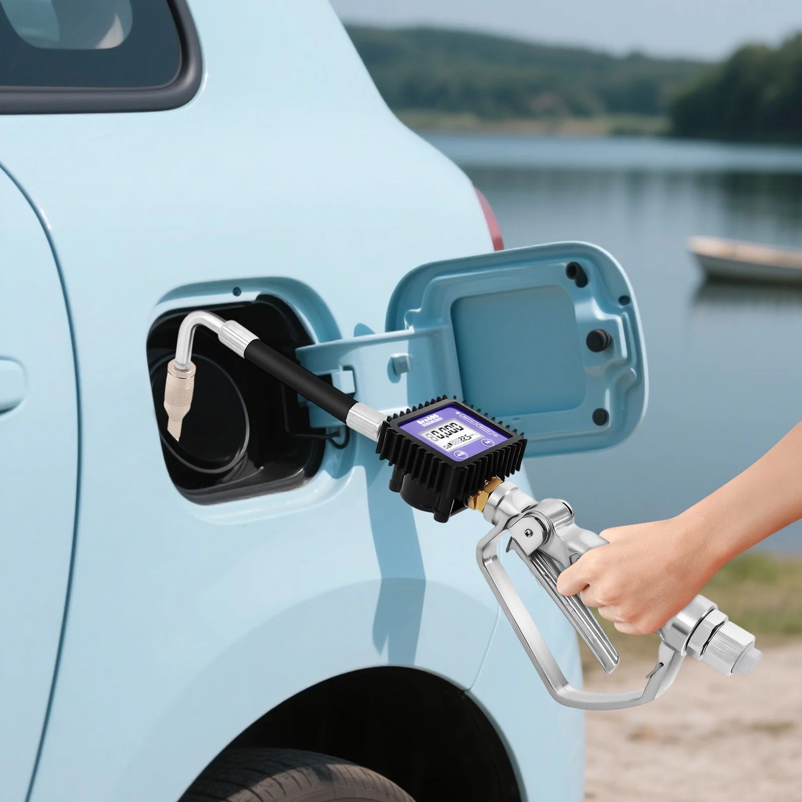Transfer Pump, Oil Gun, Quantitative Fuel Dispenser, Flexible Hose, LCD Meter, 4 Unit Settings, RV Hydraulic Tool, Auto Stop, Anti-Explosion Handle