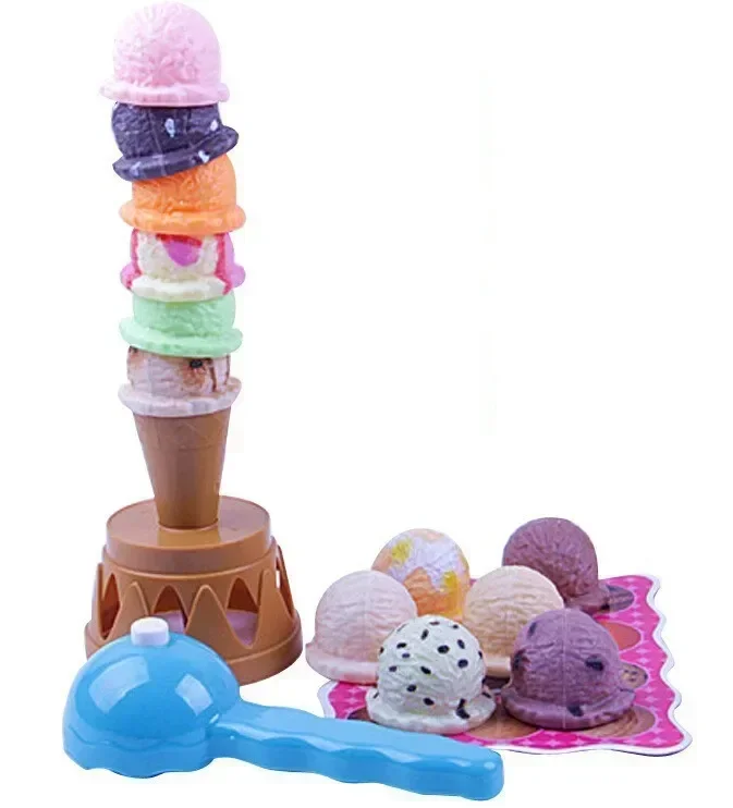 [Funny] DIY Ice Cream Tower balance game baby kids Pretend Play Plastic Kitchen Toy dessert food baby play house toys kids gift