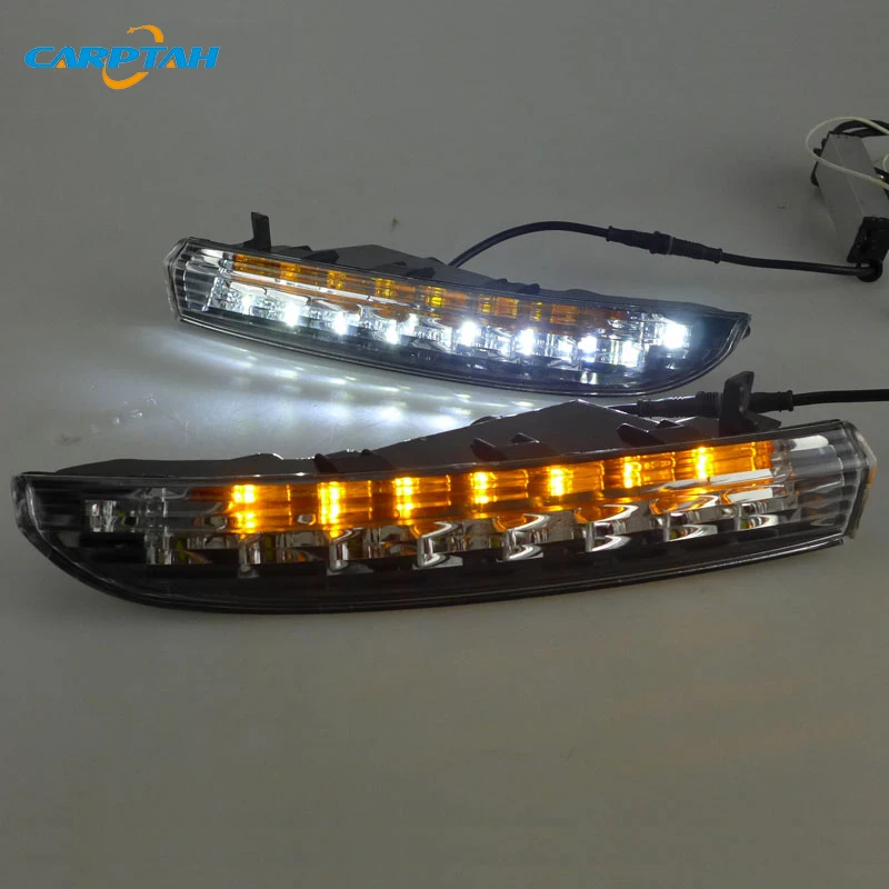 Car LED DRL Daylights For Volkswagen VW CC 2009 - 2013 Yellow Turn Signal Daytime Running Headlamps Auto Driving Lamp Foglamps