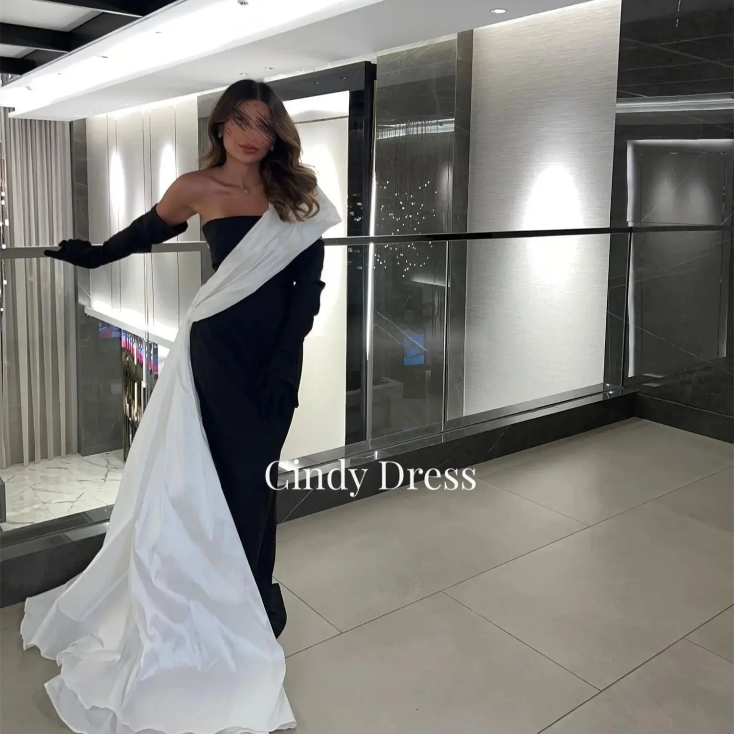 

Cindy Customized Long Tail Black Luxurious Women's Evening Dresses for Special Occasions Wedding Party Dress Elegant Woman Gala