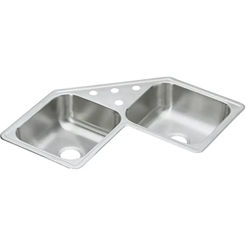 Double Bowl Stainless Steel Corner Sink 31-7/8