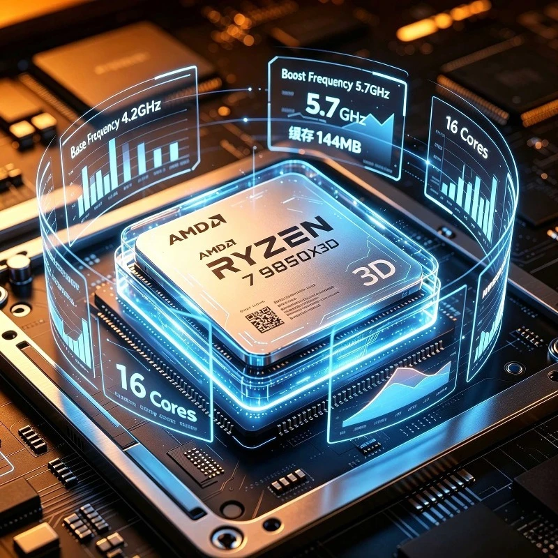 Obrázek 3: AMD ryzen 7 9850X3D 8-core 16-thread zen5 4nm 4.7ghz 5.6ghz AM5 96MB L3 3D v-cache 120w DDR5 herní plocha CPU procesor