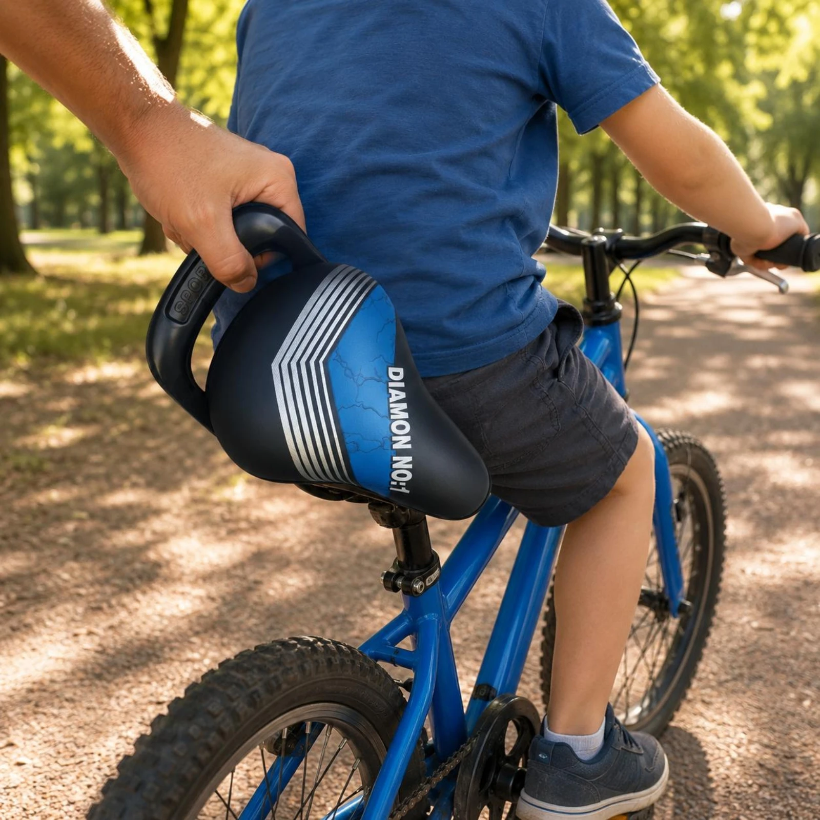 

Bike Seat with Handle Black and Blue Children's Bike Seat Rear Handle Saddle Safety Kids Bike Saddle Ergonomic