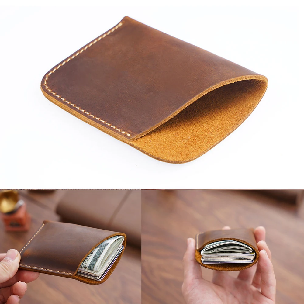 Przenośna skórzana saszetka na pieniądze ręcznie szyta Vintage portfel ze skóry bydlęcej etui na karty organizer