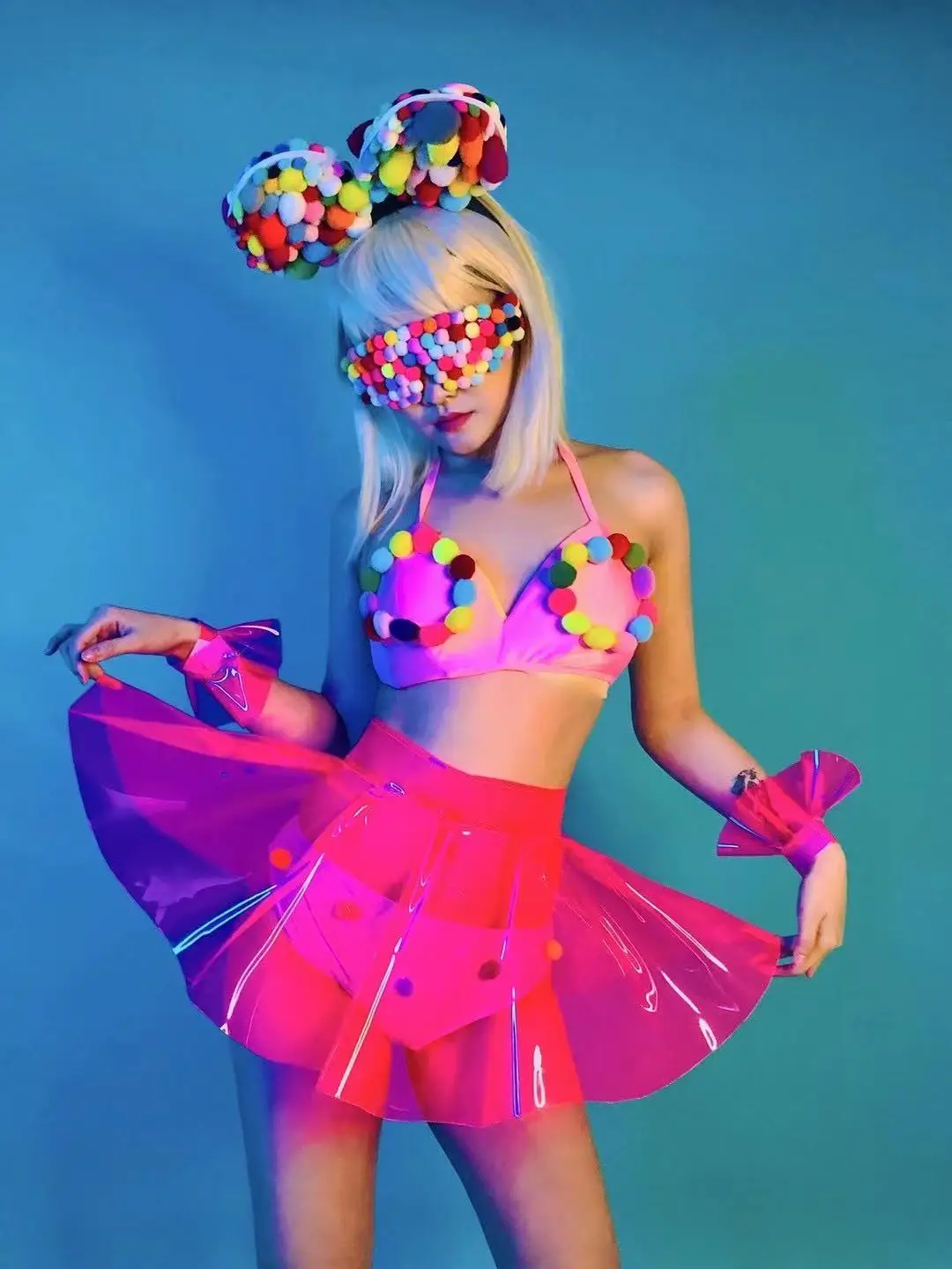 

Bar Nightclub Sexy Jazz Dance Costume Rose Skirt Ball Bikini Transparent Outfit Women Dancer Team Festival Rave Party Stage Wear