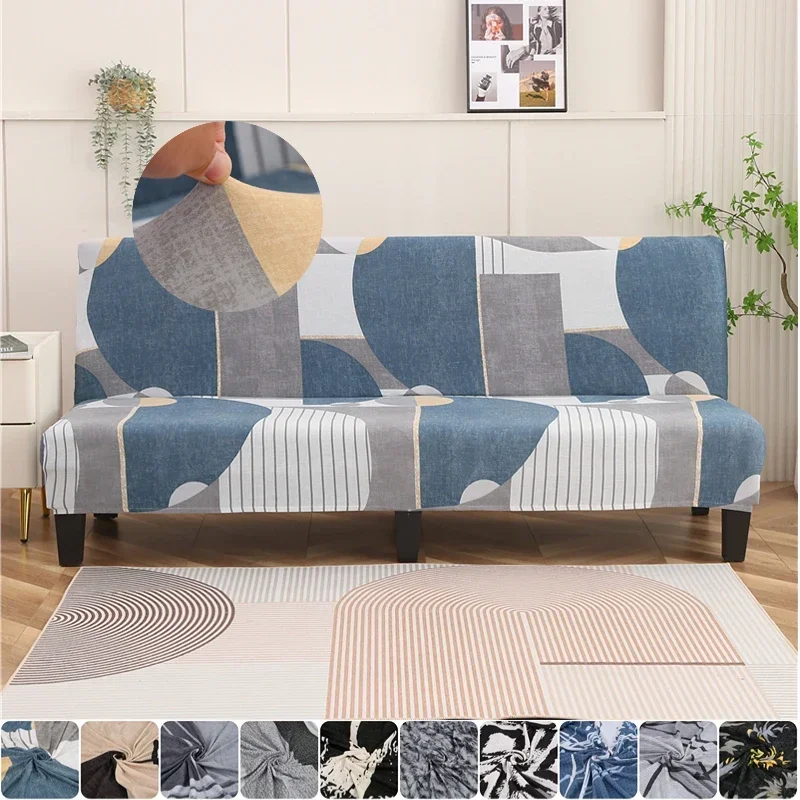 Spandex Printed Armless Sofa Bed Cover Solid Color Without Armrest Big Elastic Folding Furniture home Decoration Bench Cover