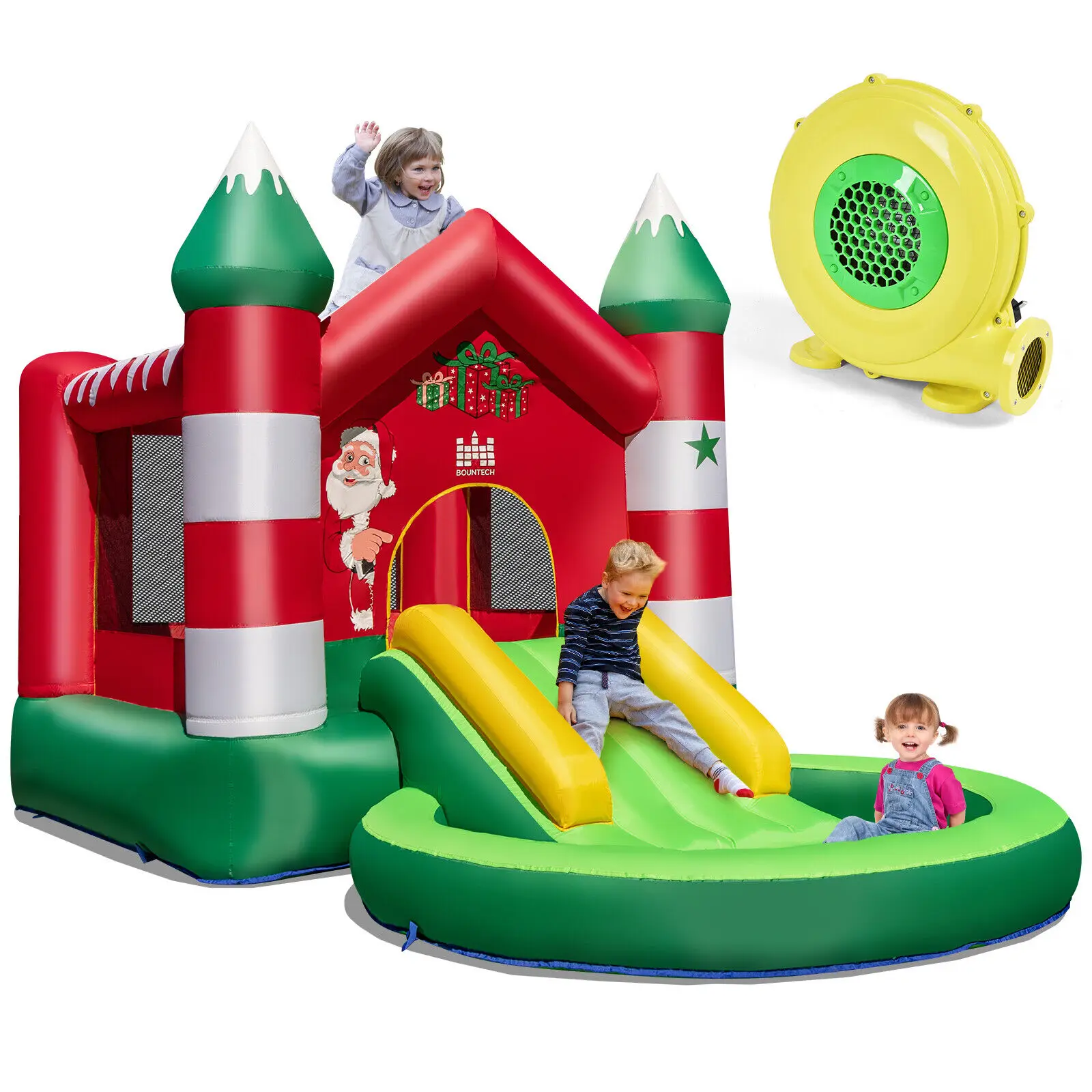 

Babyjoy Inflatable Bounce House W/ Blower Kids Christmas W/Slide&Trampoline&Ball Pool