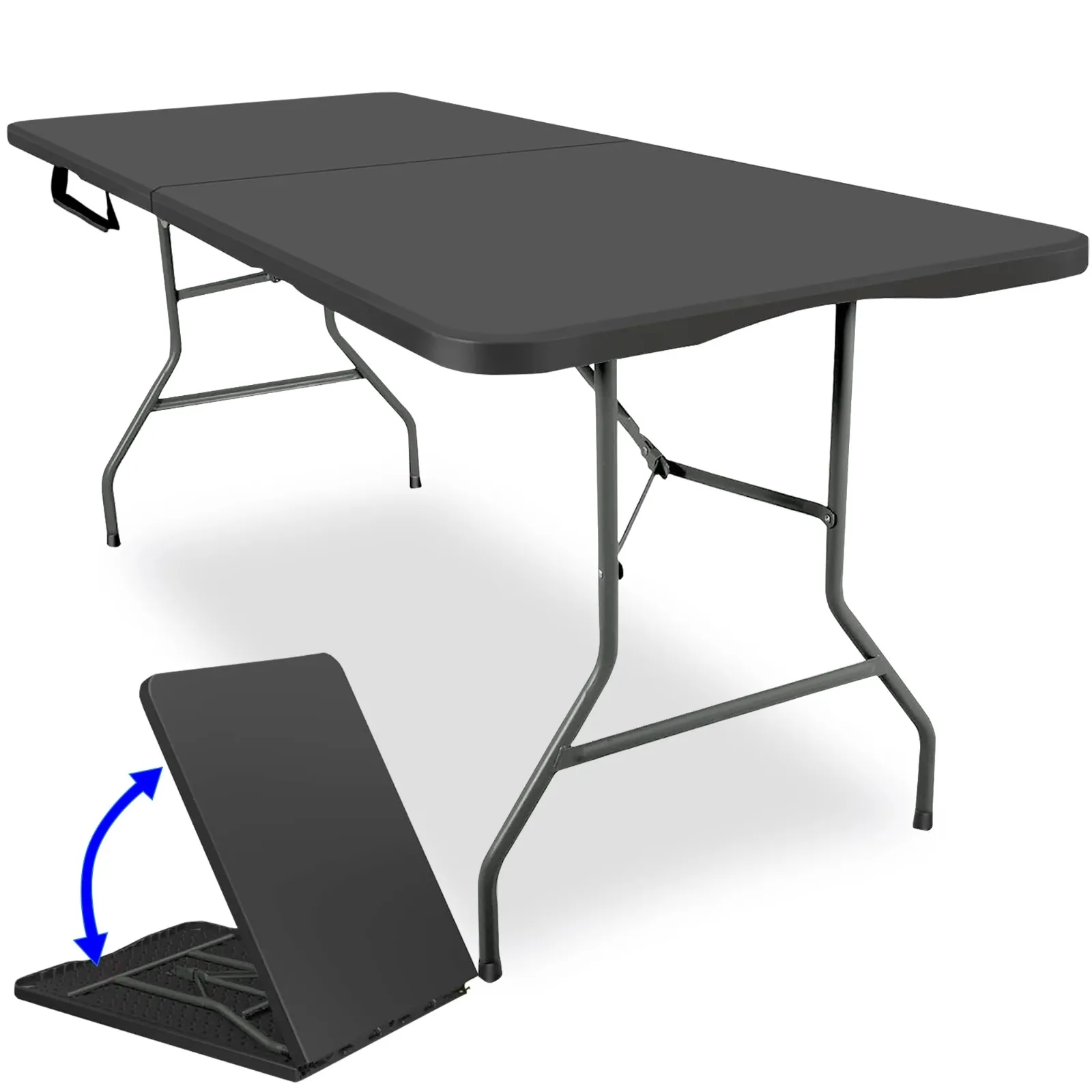 

US 6FT Folding Table with Lock Mechanism, Portable and Adjustable for Camping, Dining, and Events – Indoor/Outdoor