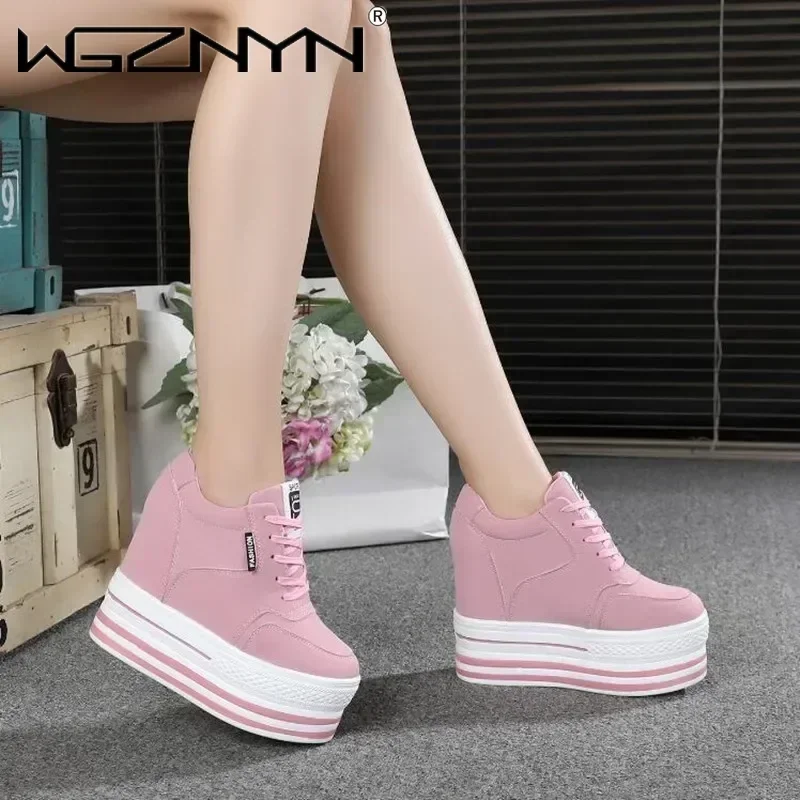 WGZNYN Super High Heels Chunky Sneakers Women Autumn Thick Bottom Height Increasing Casual Shoes Woman Sneakers Zapatos De Mujer