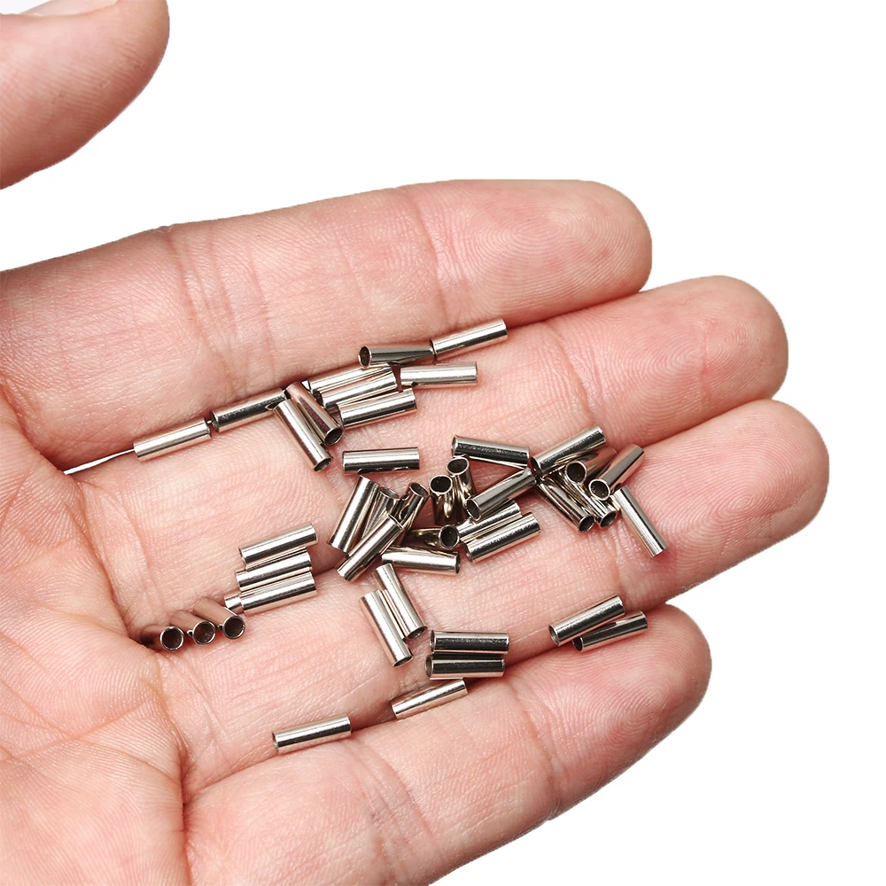 100/200 stücke Fishline Clipper Runde Kupfer Angelschnur Aluminium Crimp Hülse Kupfer Rohr 1,0mm-2,4mm meer Angeln EINE Linie Rohr – Detail 7